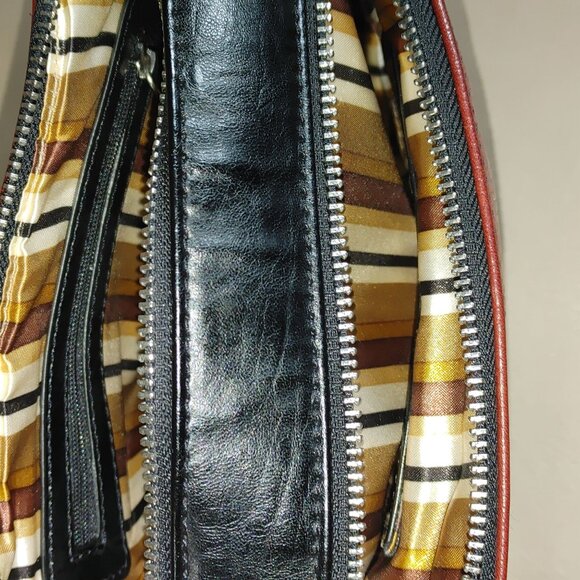 Clarks Red Croc Embossed Leather Crossbody Bag Tassel Accent Striped Lining - Picture 10 of 12